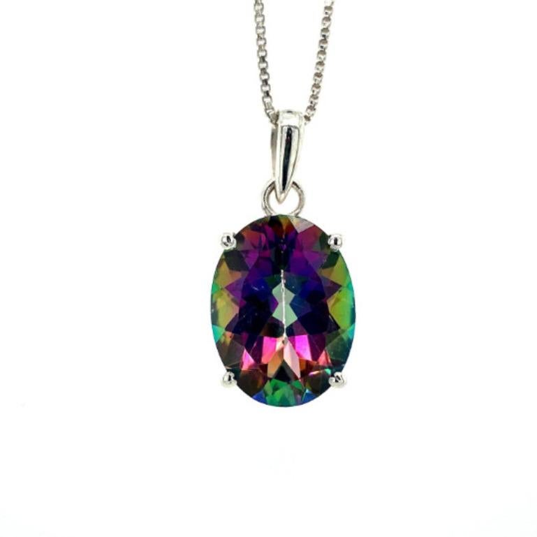 Contemporary Unique 11.20 Carats Mystic Topaz Pendant Gift for Mom in 925 Sterling Silver For Sale