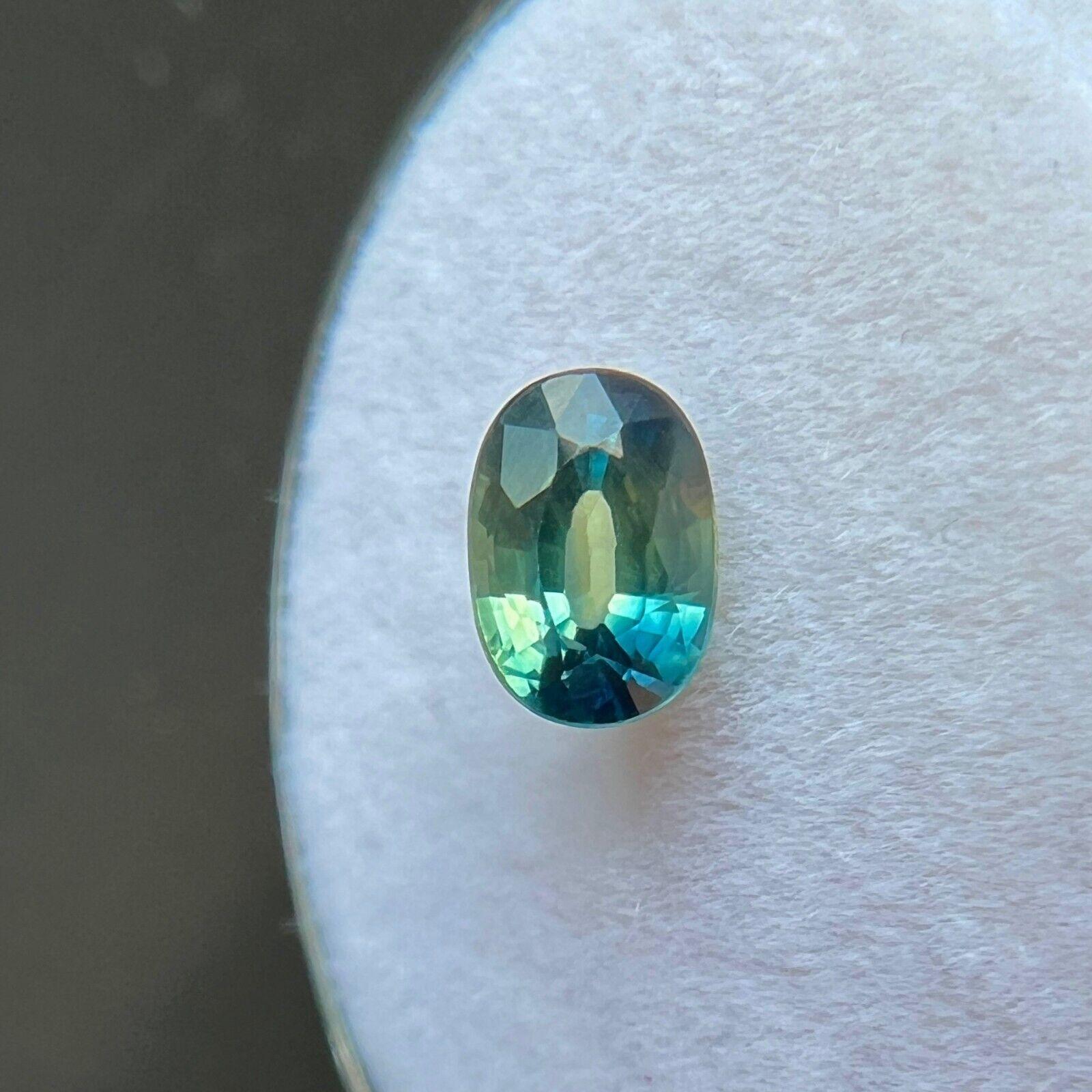 Gema única de 1,13 ct de zafiro de Ceilán de color parcial azul verde talla oval 6,2x4,3 mm VS Corte oval en venta
