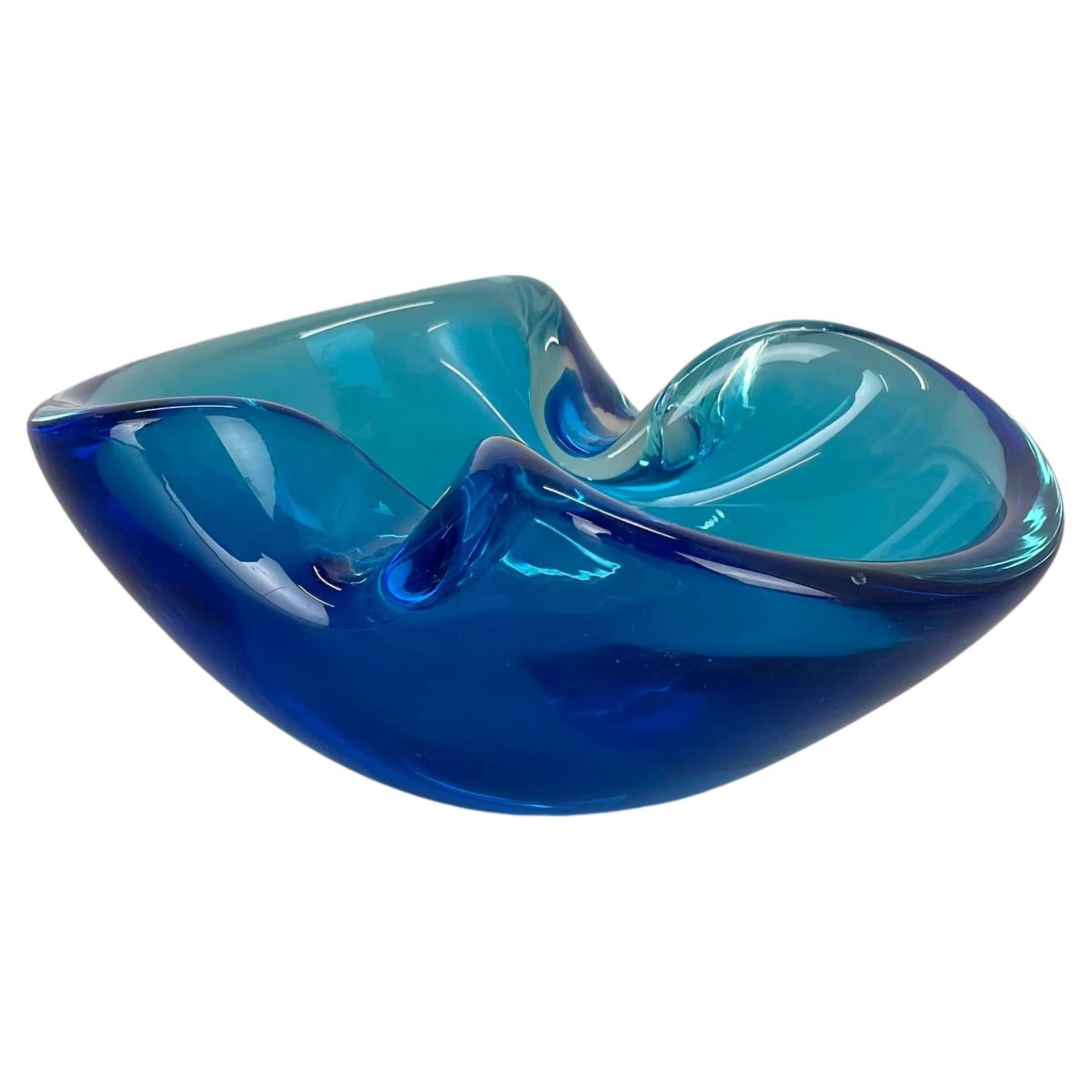 unique 1.1kg Murano Glass Bowl Ashtray, Blue Multicolor, 1970s Italian Design