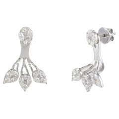 Unique 1.34 Carat Natural Diamond Ear Jacket Earrings in 18K Solid White Gold