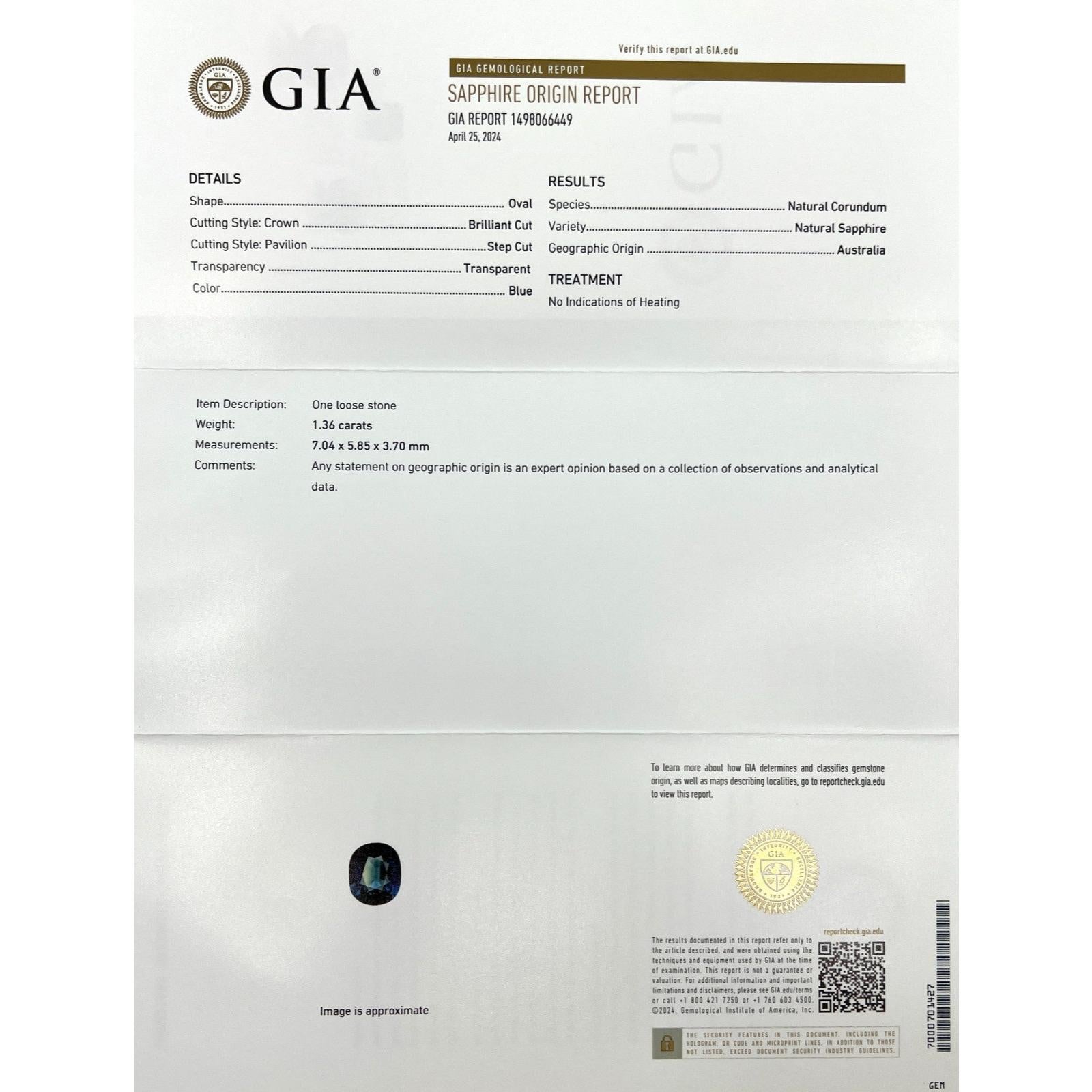 Gema única de zafiro australiano bicolor de 1,36 ct con certificado GIA de talla oval 7x5,8 mm

Zafiro Natural Bicolor Único Gema Australiana.
1,36 Quilates con un bello bicolor azul y amarillo y muy buena claridad, una piedra muy limpia.