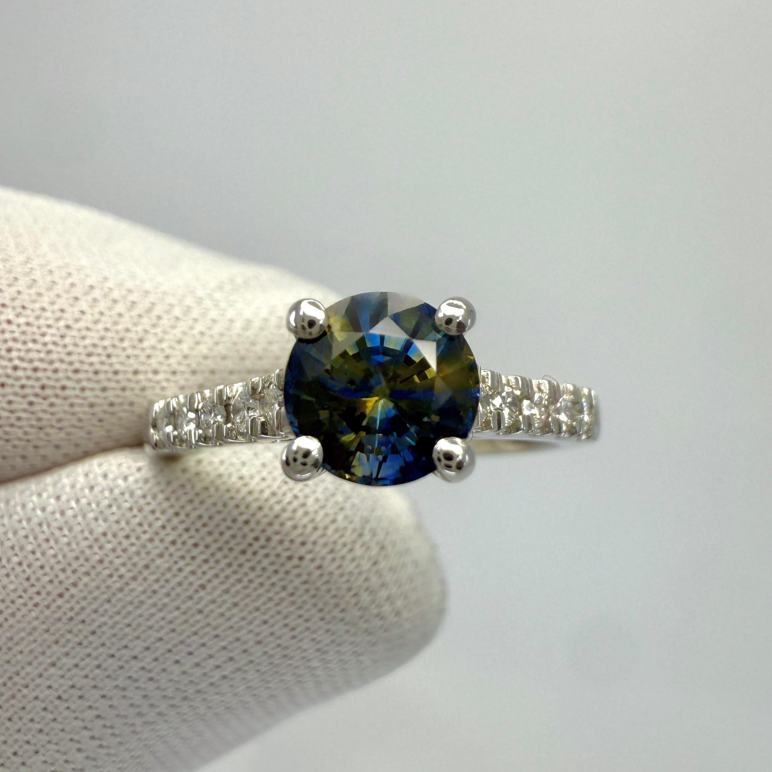 Platinring mit einzigartigem 1.38 Karat zweifarbigem blau-gelbem Saphir im Rundschliff und Diamanten im Angebot 5