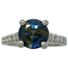 Unique 1.38ct Bi Colour Round Cut Blue Yellow Sapphire & Diamond Platinum Ring