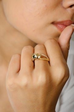 14 Karat Solid Yellow Gold and Natural Diamond Panther Ring