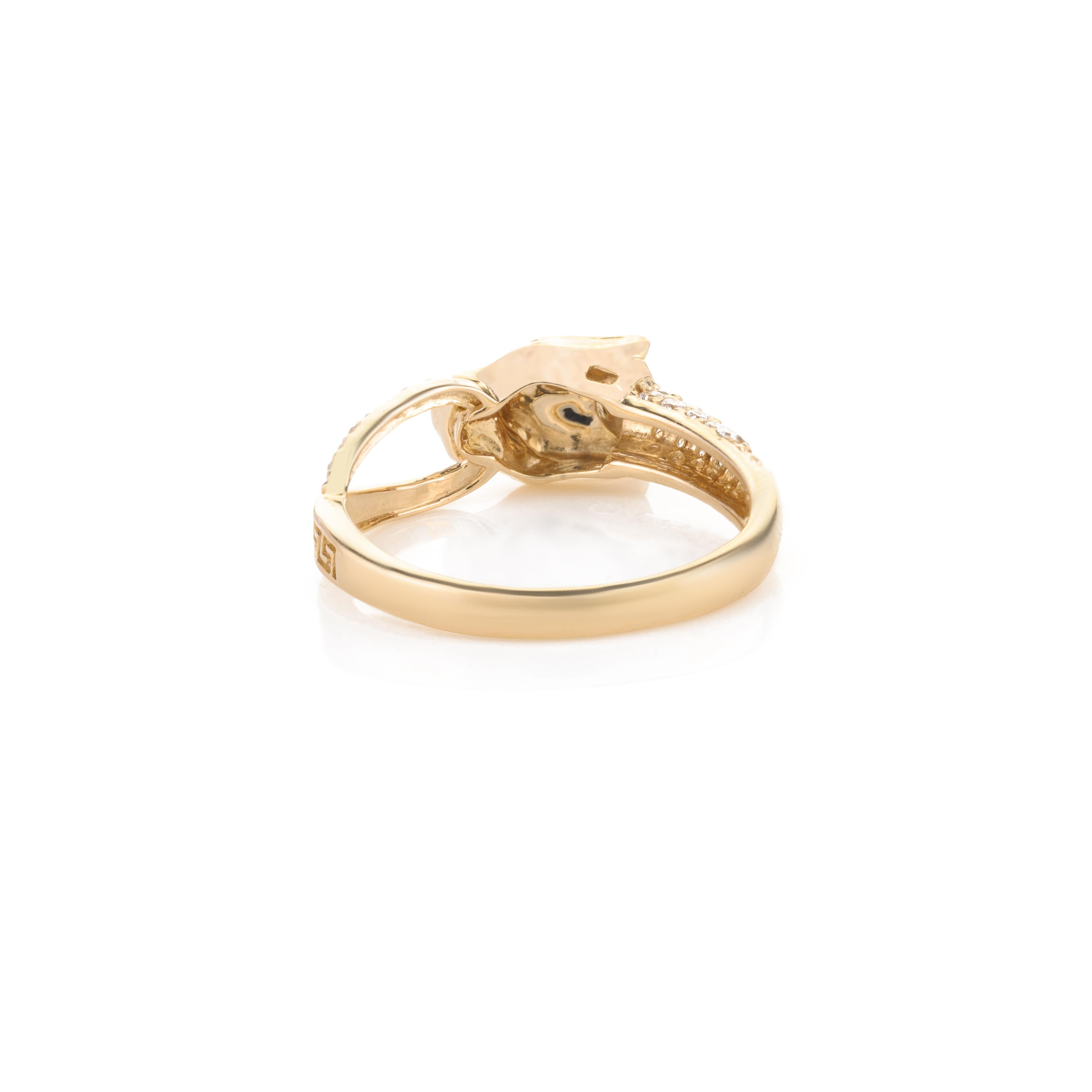 For Sale:  14 Karat Solid Yellow Gold and Natural Diamond Panther Ring 8