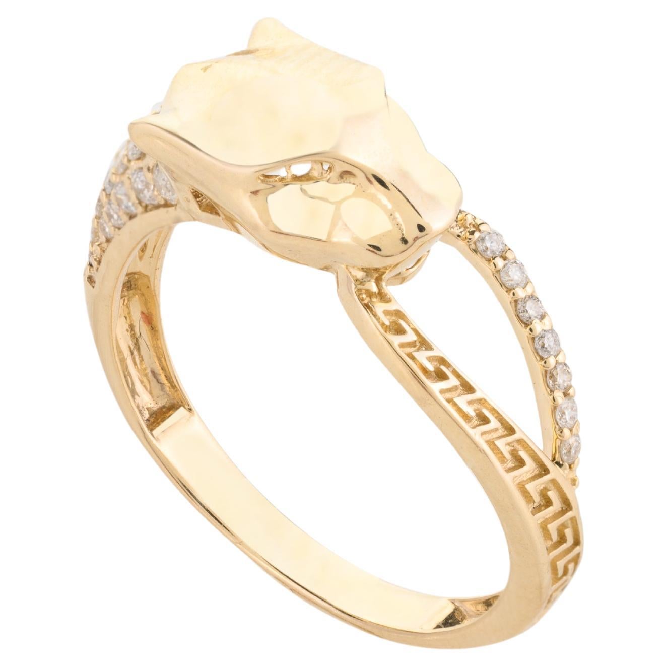 For Sale:  14 Karat Solid Yellow Gold and Natural Diamond Panther Ring