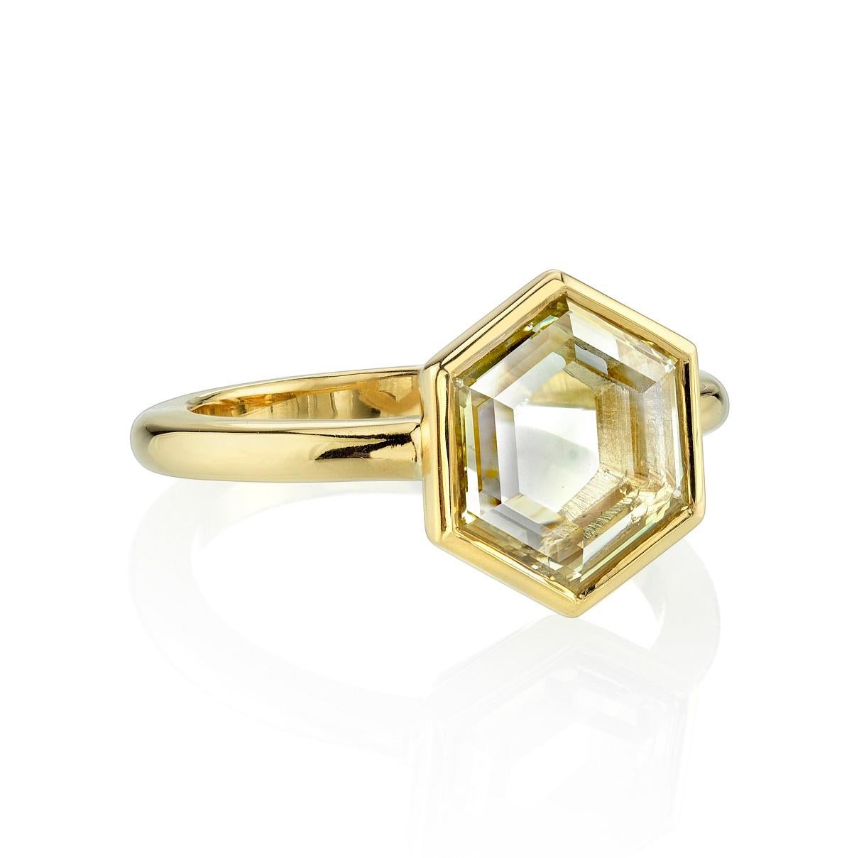 1.44ct Light Yellow/ VS2 GIA certified Hexagon Rose cut diamond set in a handcrafted 18k yellow gold mounting. Classic with a twist, this solitaire is perfect for the edgy bride. 