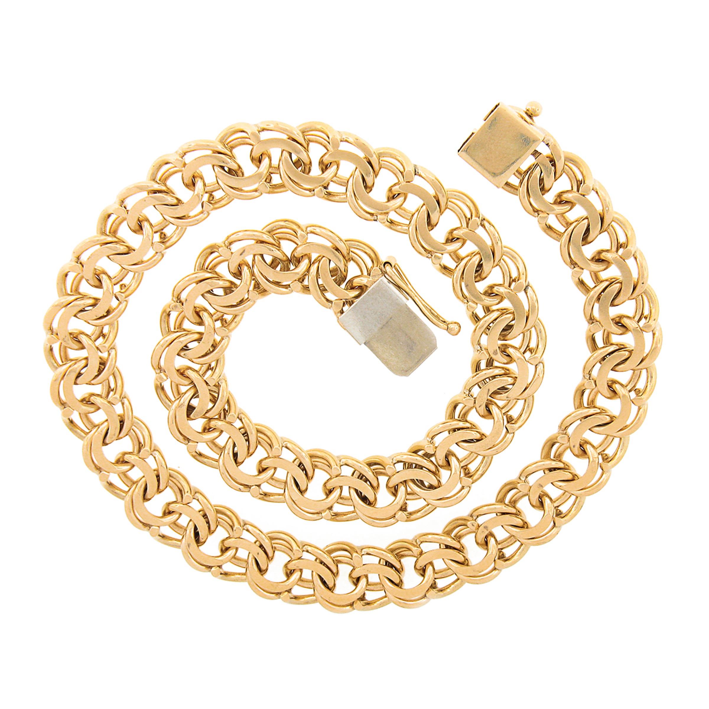 Collier à breloques à maillons en or 14 carats avec boucle à double boucle plate de 15,25 pouces Pour femmes en vente