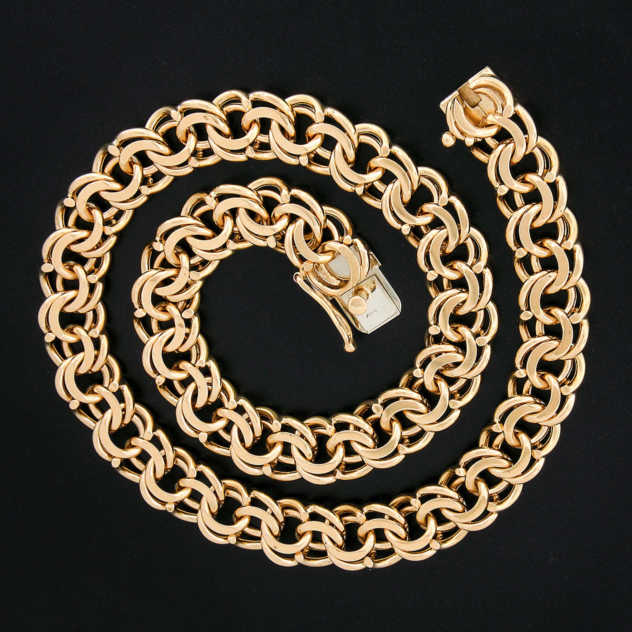 Collier à breloques à maillons en or 14 carats avec boucle à double boucle plate de 15,25 pouces en vente 1