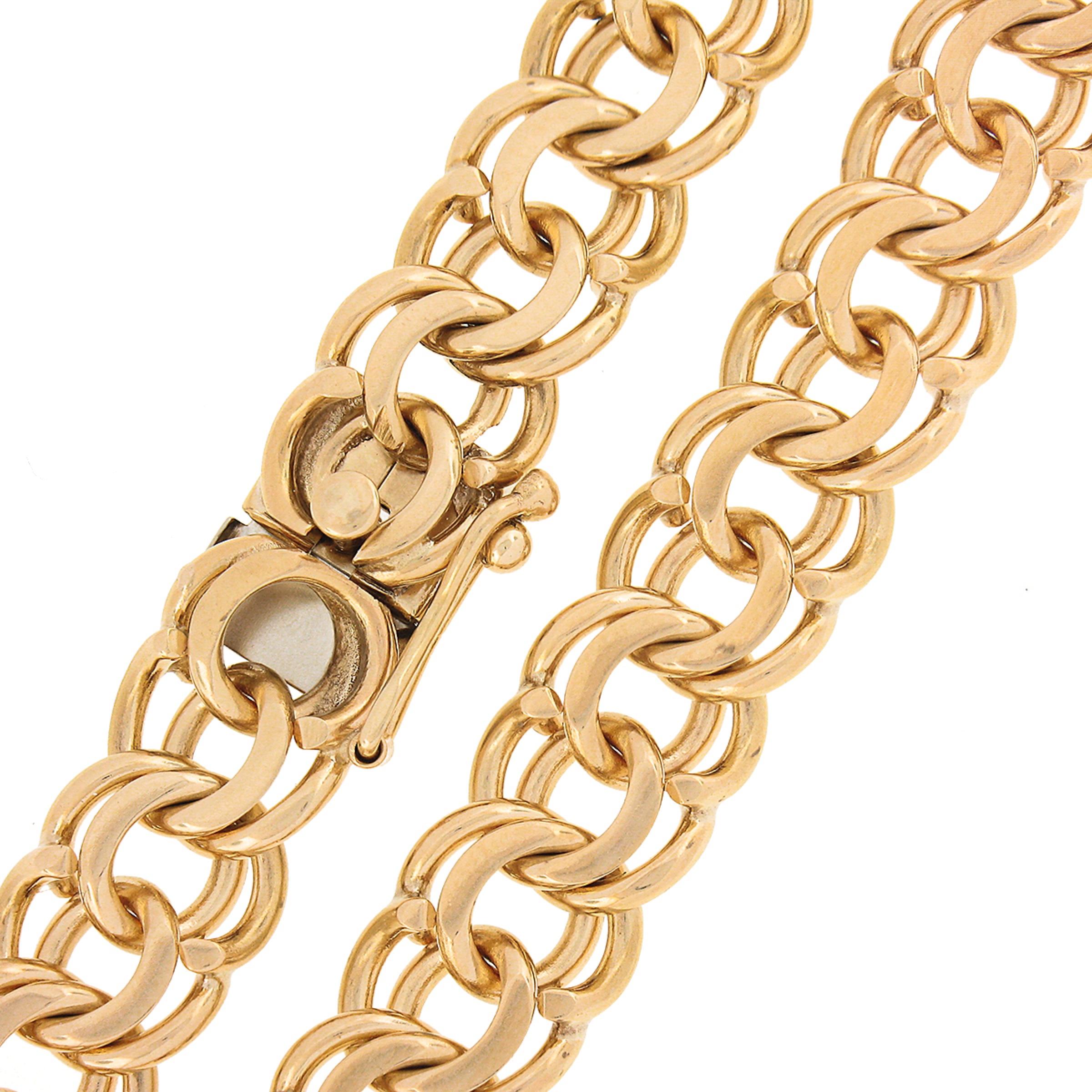 Collier à breloques à maillons en or 14 carats avec boucle à double boucle plate de 15,25 pouces en vente 3