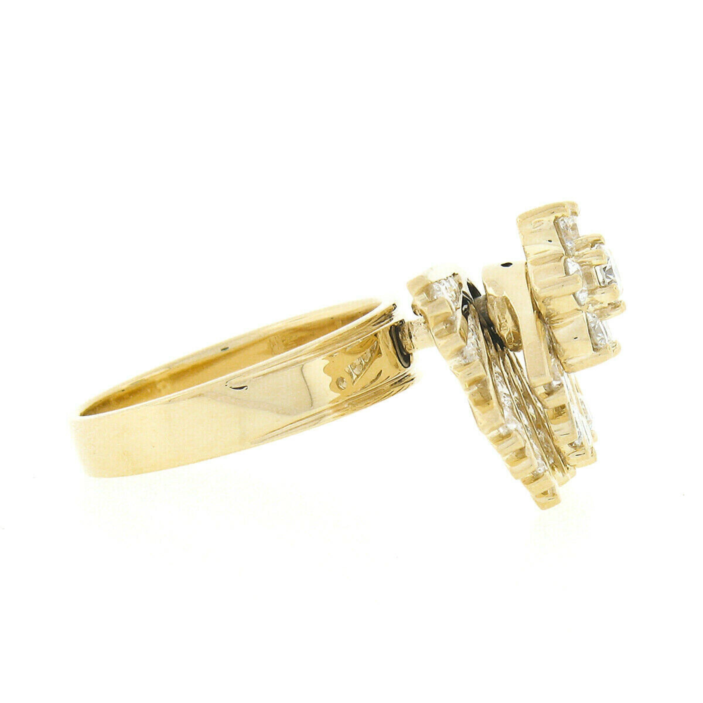 Bague cocktail mobile unique en or 14 carats avec diamants ronds et éventail tournant de 2,30 carats en vente 3