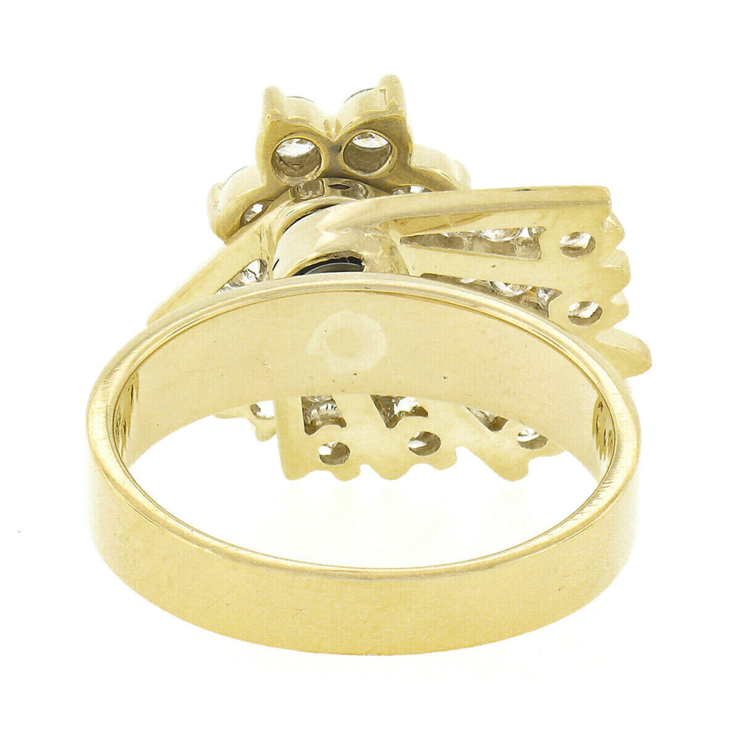 Bague cocktail mobile unique en or 14 carats avec diamants ronds et éventail tournant de 2,30 carats en vente 4