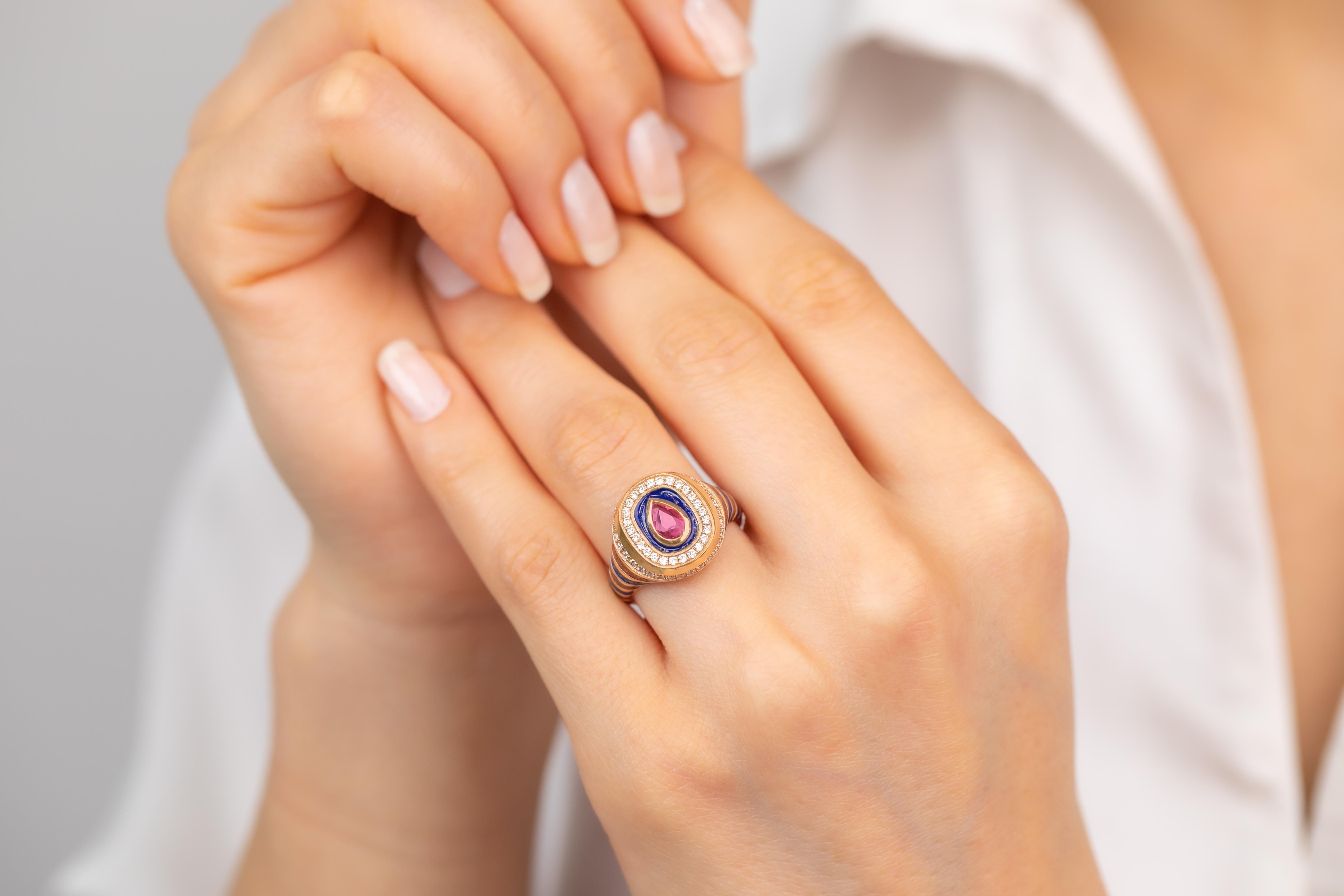 Unique 925 Sterling Silver Enamel Statement Ring: Colorful Artistry for the Fash For Sale 6