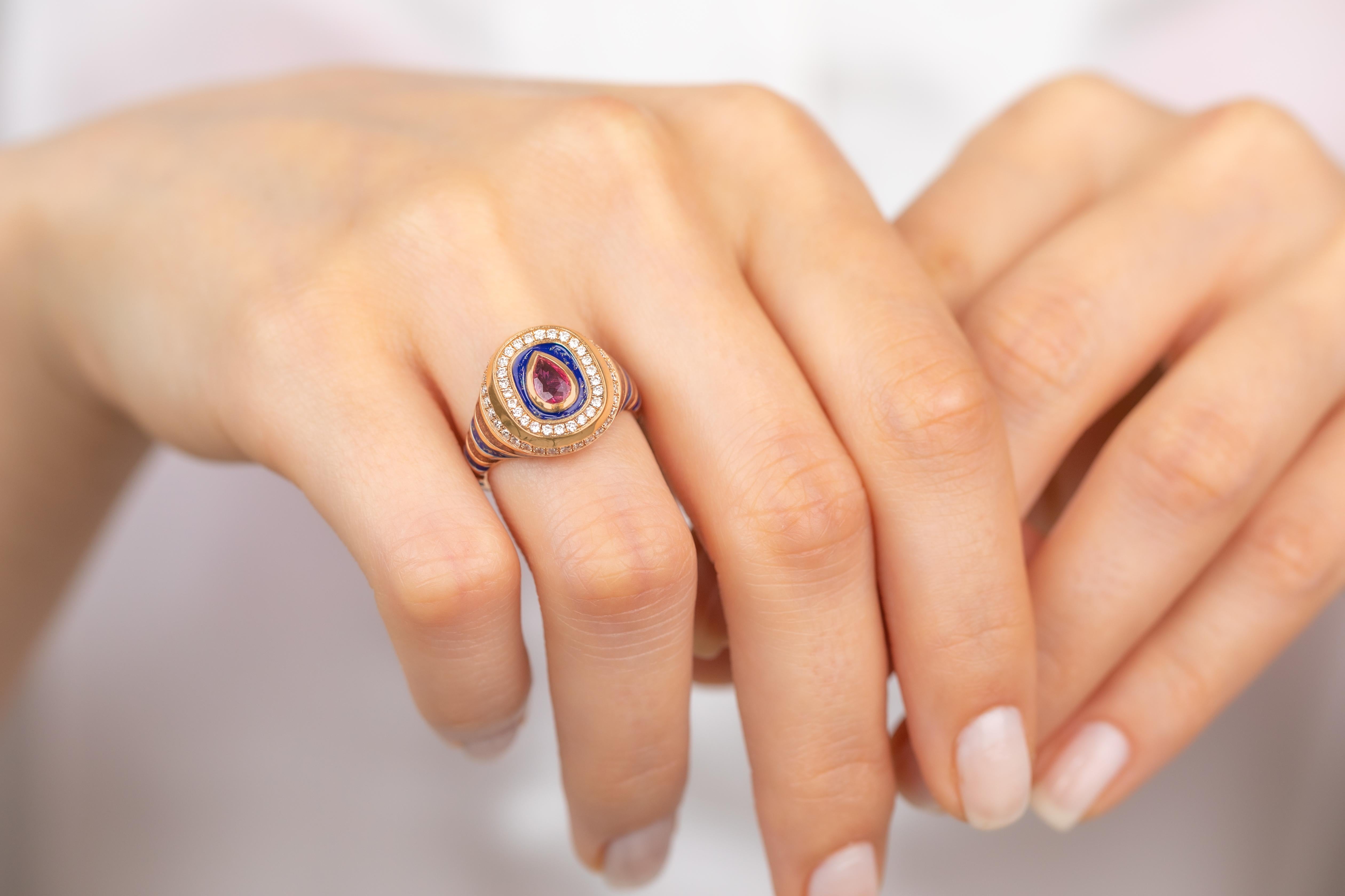 Aesthetic Movement Unique 925 Sterling Silver Enamel Statement Ring: Colorful Artistry for the Fash For Sale