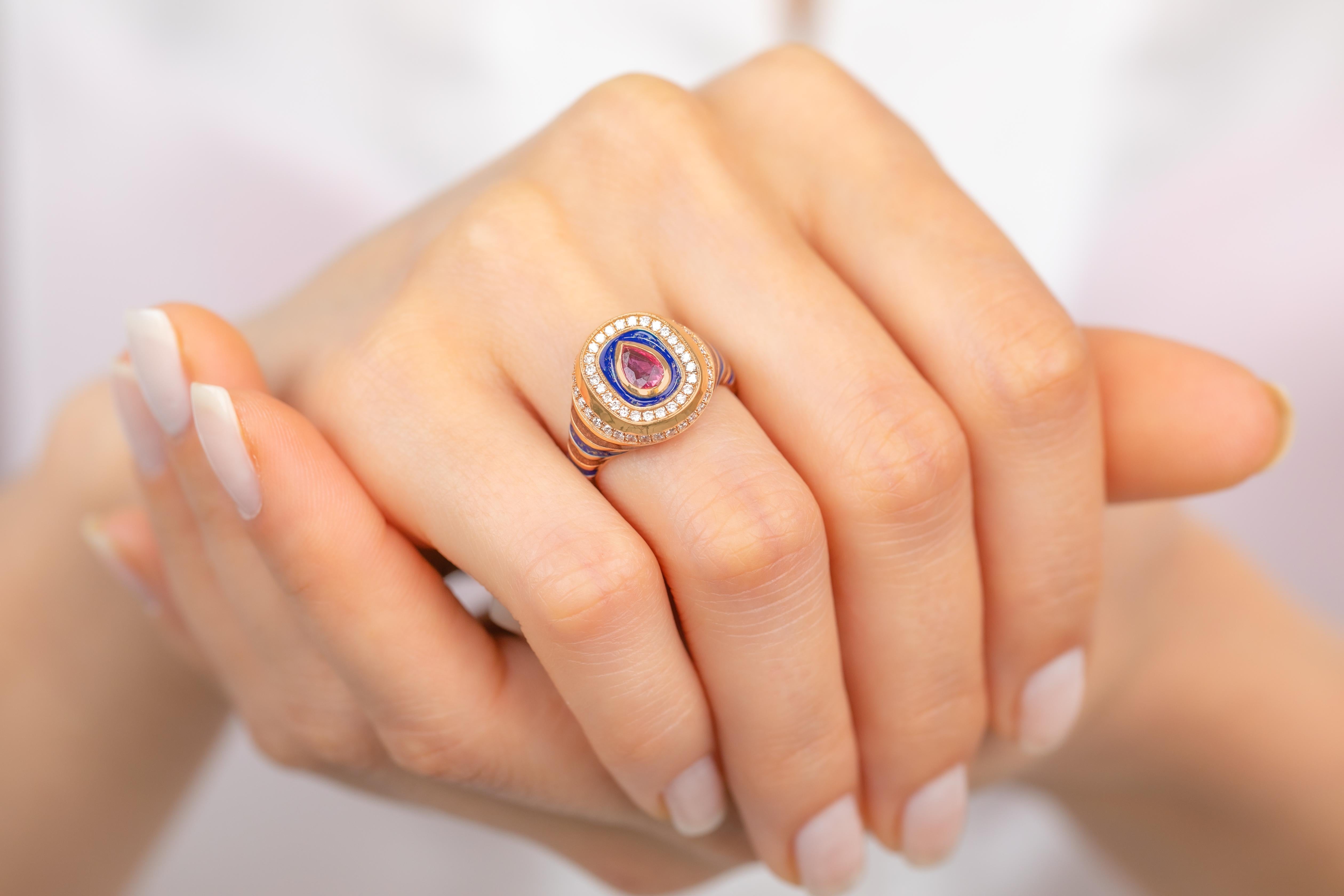 Unique 925 Sterling Silver Enamel Statement Ring: Colorful Artistry for the Fash For Sale 7