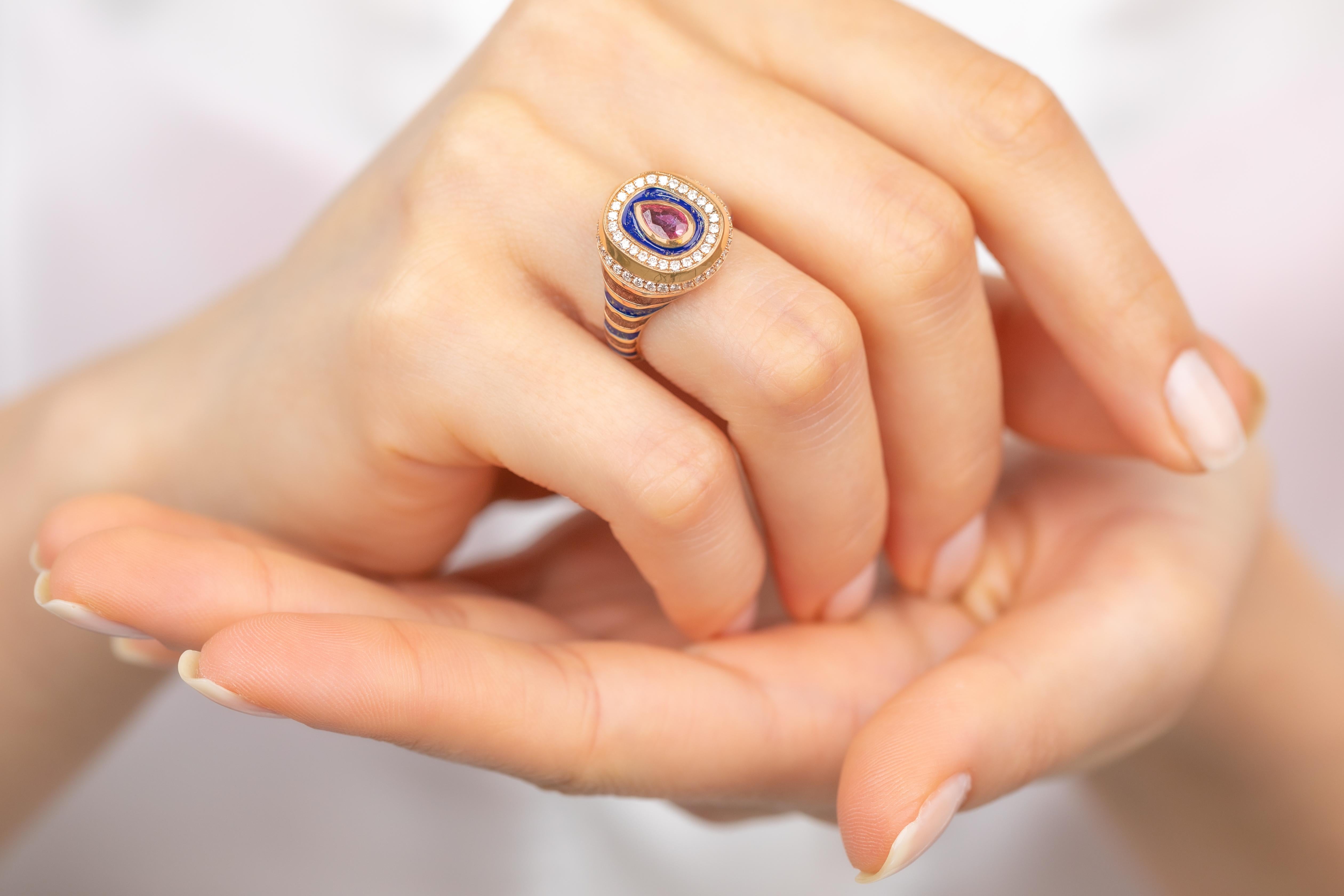 Unique 925 Sterling Silver Enamel Statement Ring: Colorful Artistry for the Fash For Sale 8