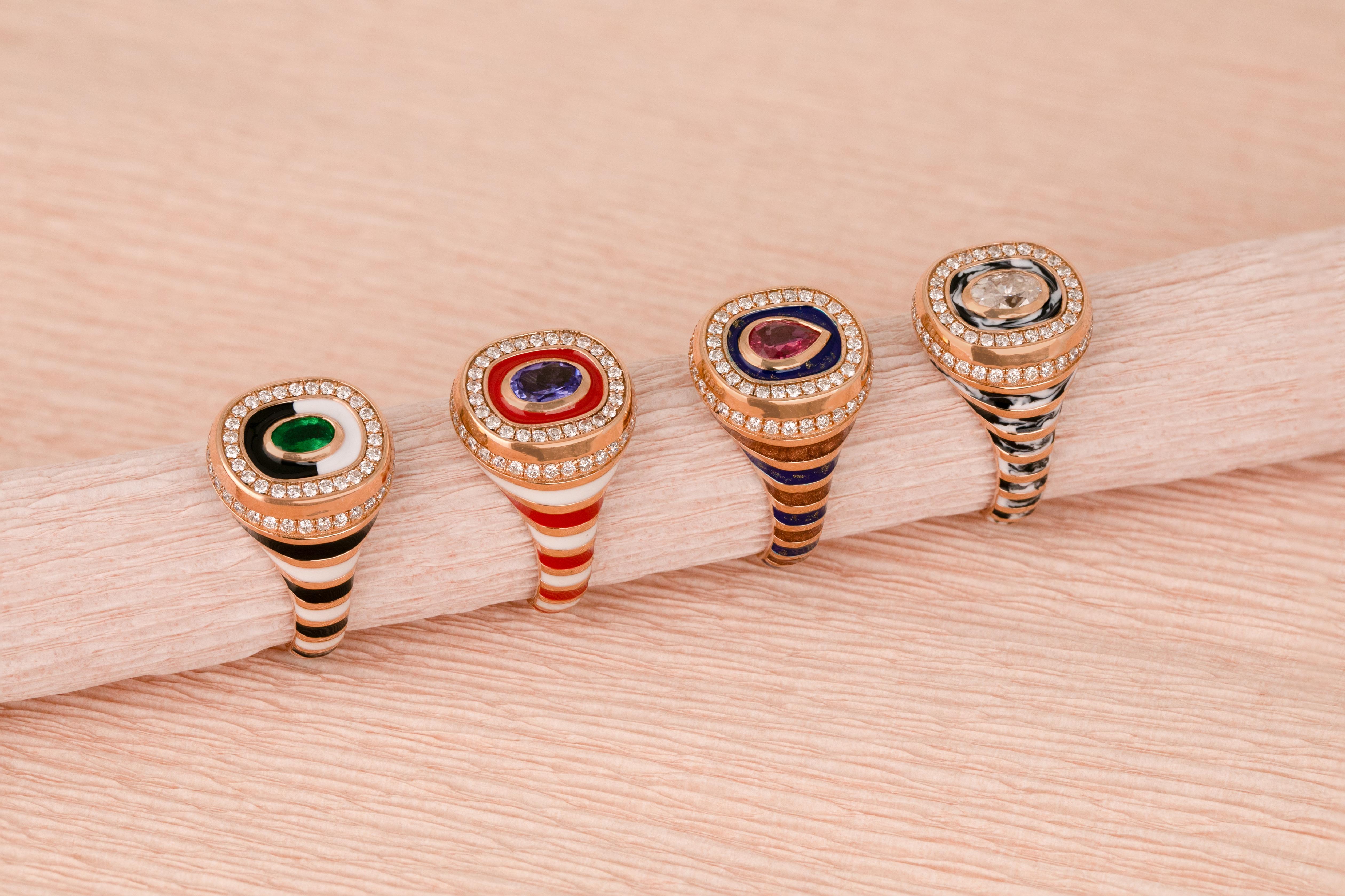 Unique 925 Sterling Silver Enamel Statement Ring: Colorful Artistry for the Fash For Sale 13