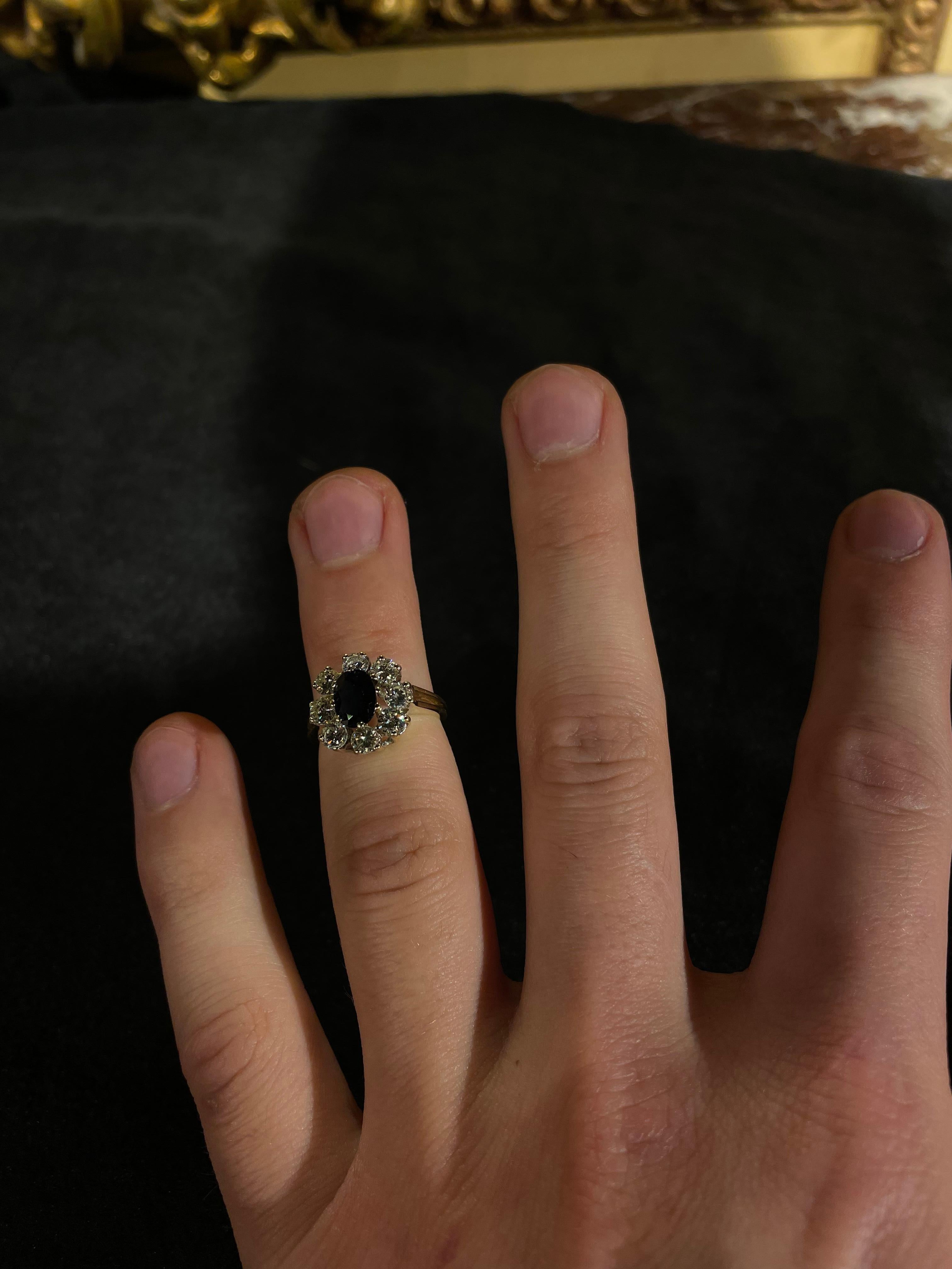 Unique 14k Gold Ring with 8 Brilliant-Cut Diamonds Each 0.15 Carat Blue Sapphire For Sale 10