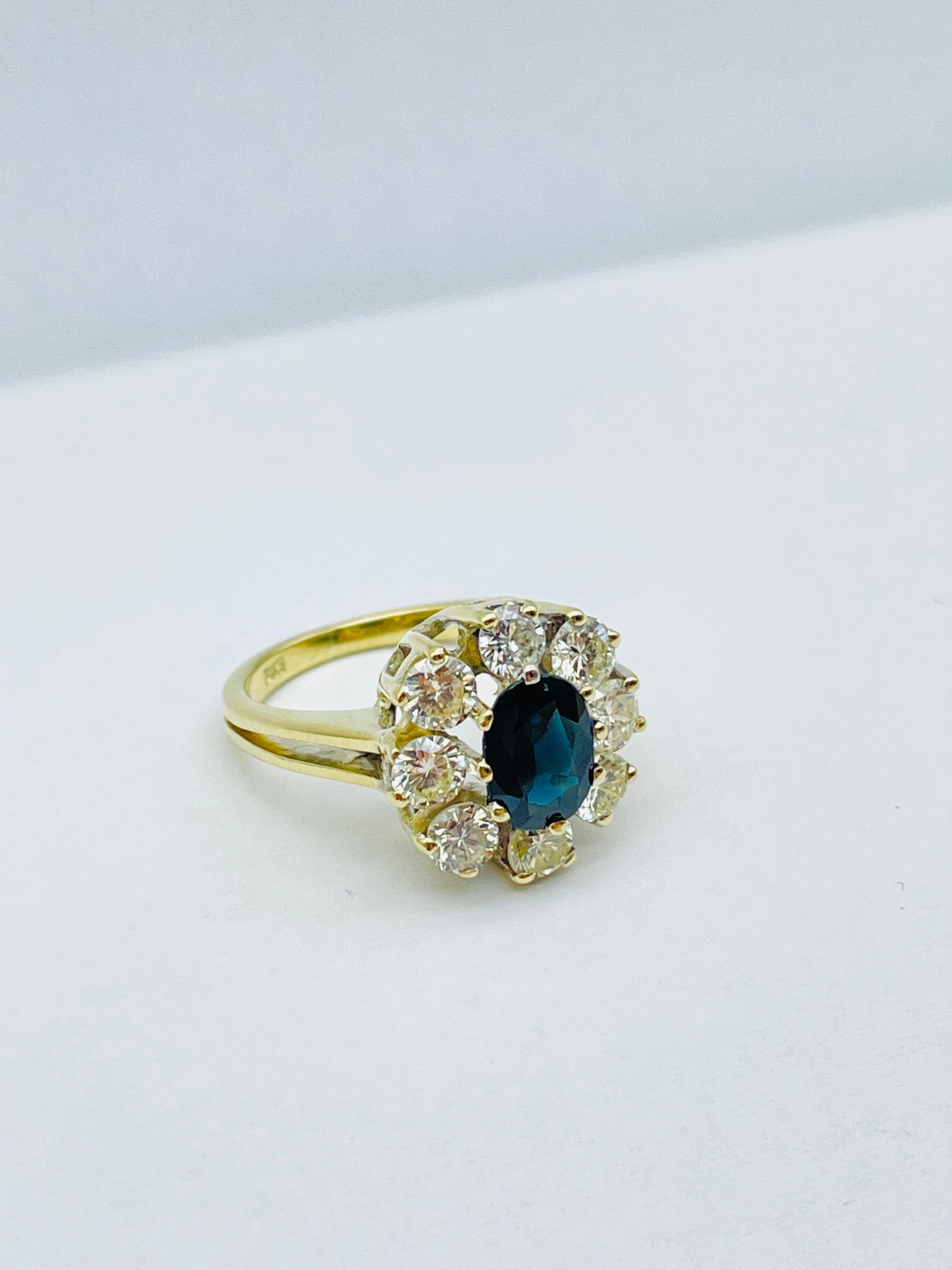 Unique 14k Gold Ring with 8 Brilliant-Cut Diamonds Each 0.15 Carat Blue Sapphire For Sale 6