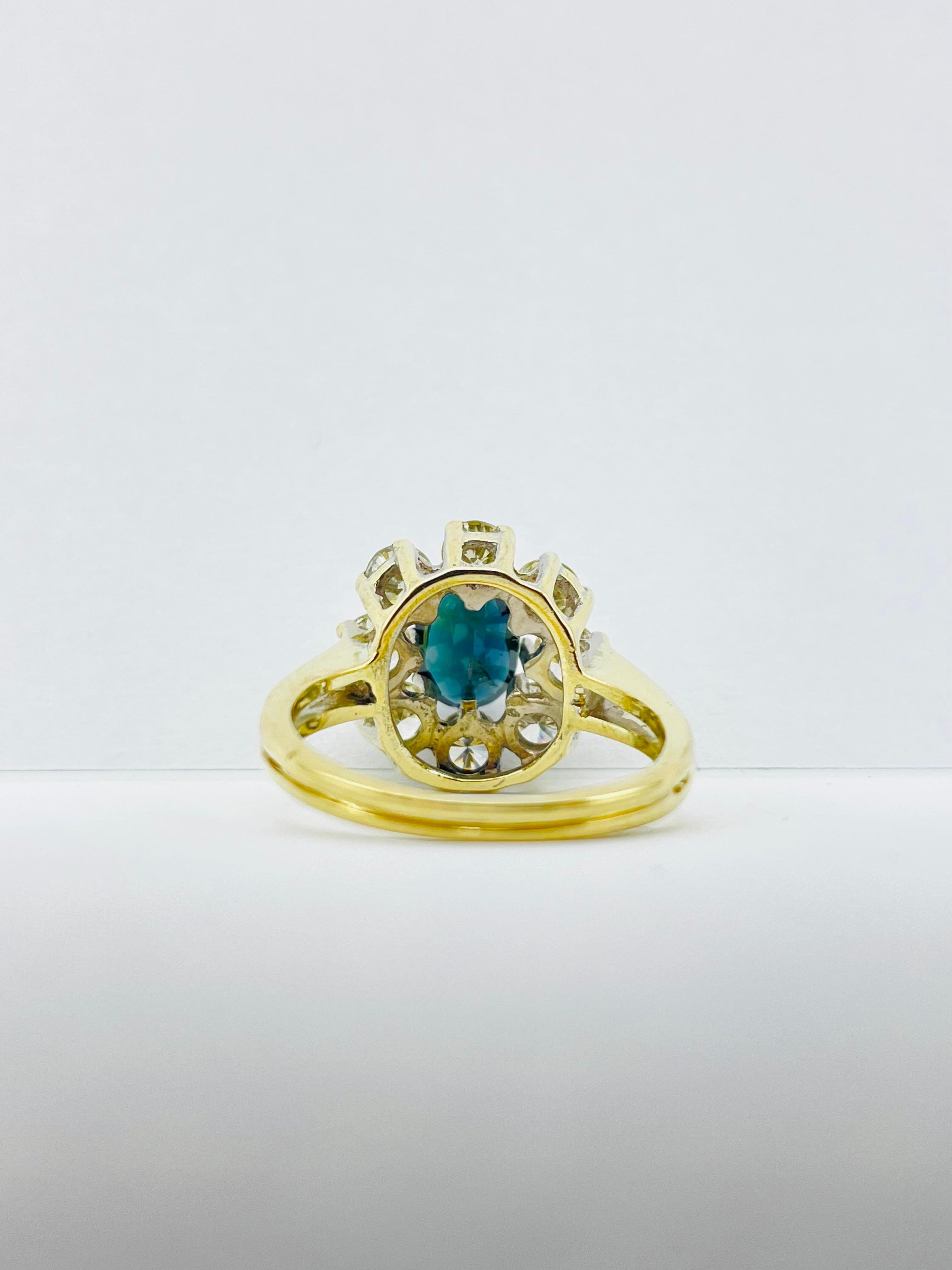 Unique 14k Gold Ring with 8 Brilliant-Cut Diamonds Each 0.15 Carat Blue Sapphire For Sale 1