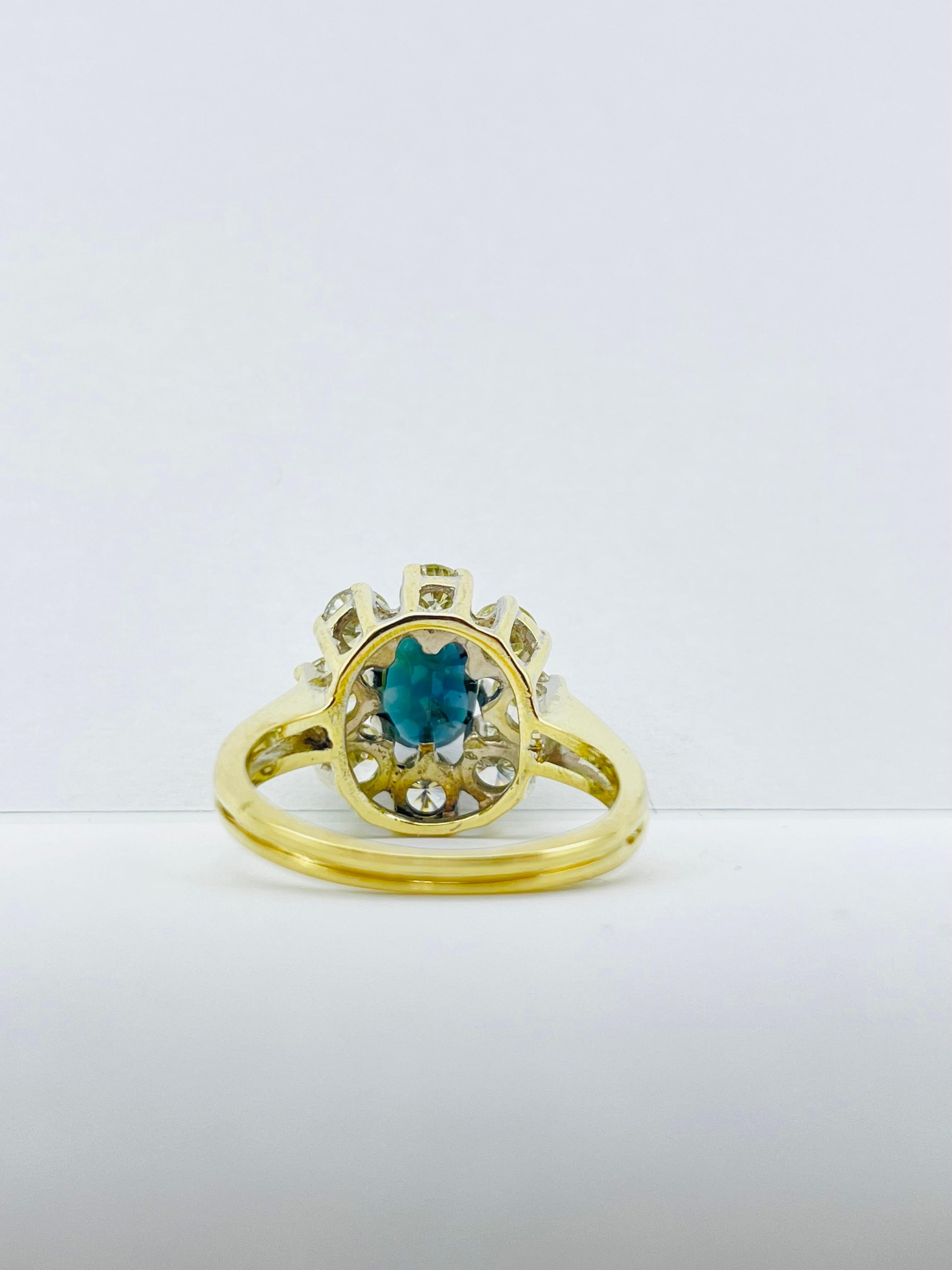 Unique 14k Gold Ring with 8 Brilliant-Cut Diamonds Each 0.15 Carat Blue Sapphire For Sale 2