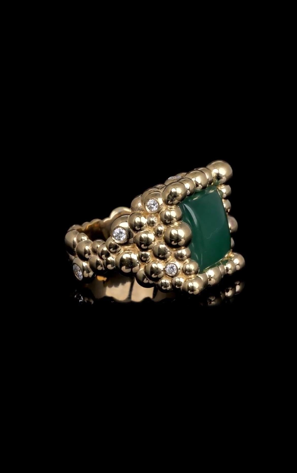 En venta: Anillo único de oro de 14k con diamantes y jade  2