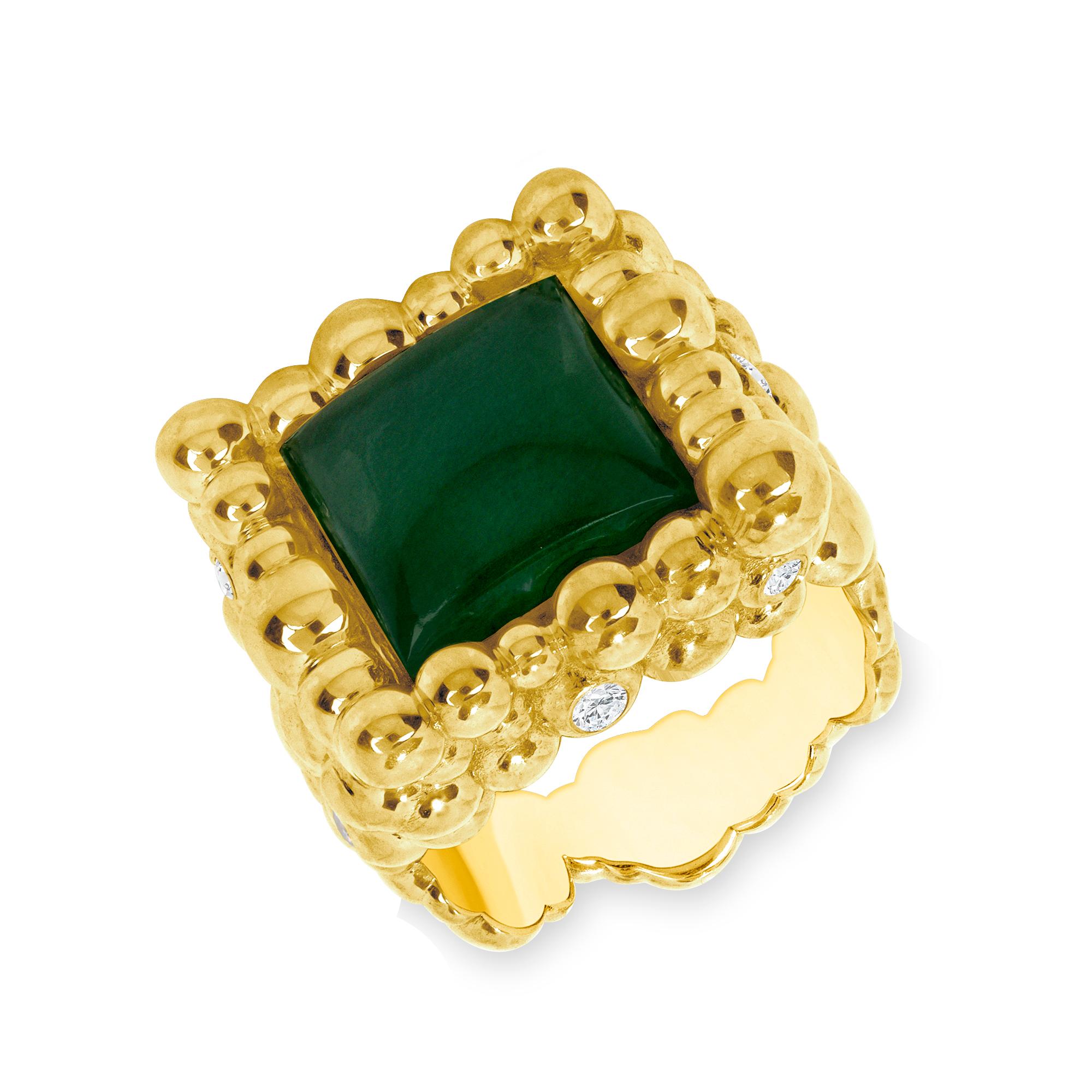 En venta: Anillo único de oro de 14k con diamantes y jade  4
