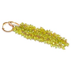 Unique 14K Solid Yellow Gold Peridot Green Earrings with Diamonds