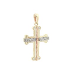 Unique 14k Tri Color Gold 0.20ctw Diamond Open Work Twisted Wire Cross Pendant