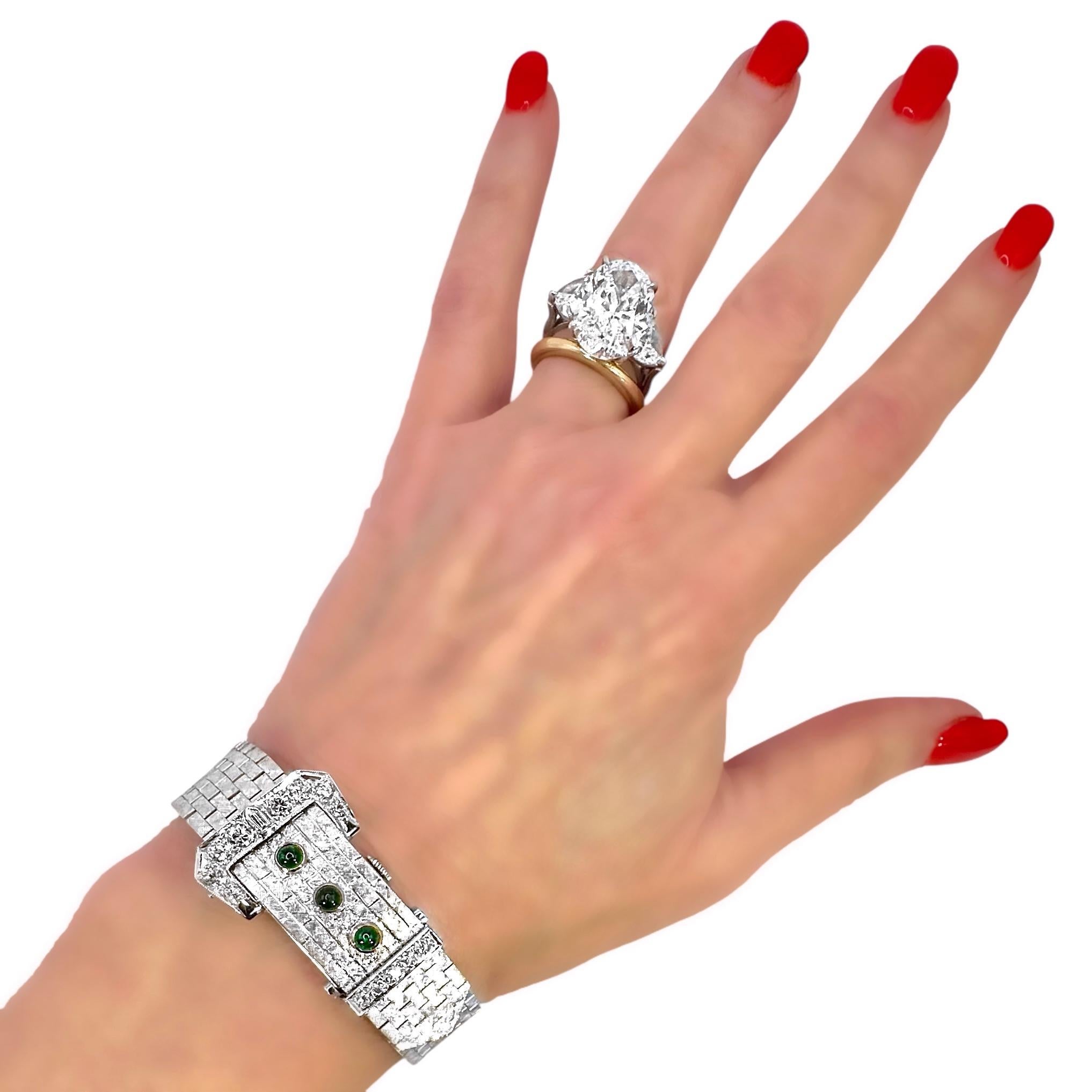 Einzigartige 14K Weißgold Ziegelglieder-Retro-Deckeluhr mit Diamanten und Smaragden 11