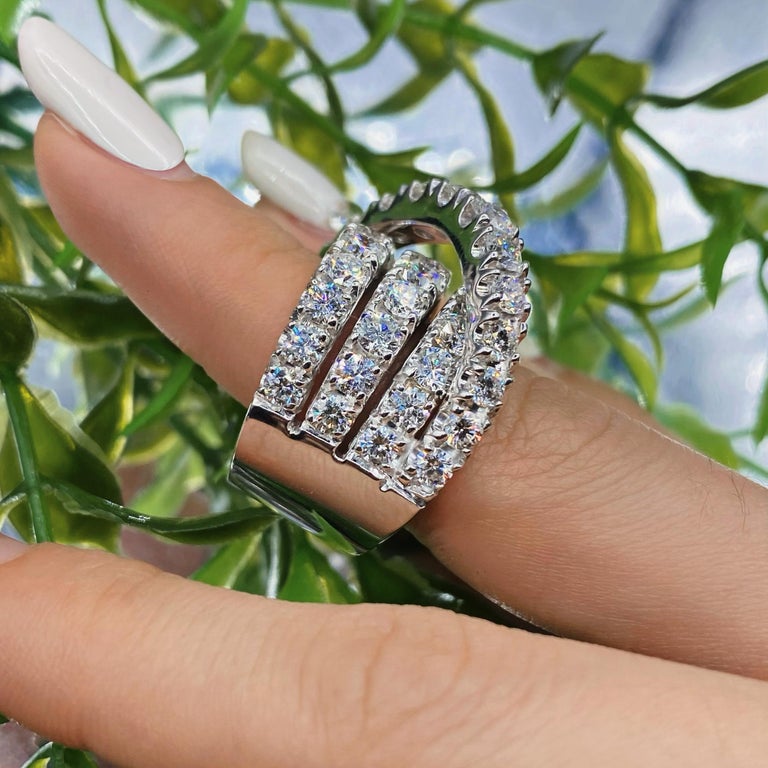 Customizable Unique 14k White Gold Diamond Fashion Cocktail Ring For