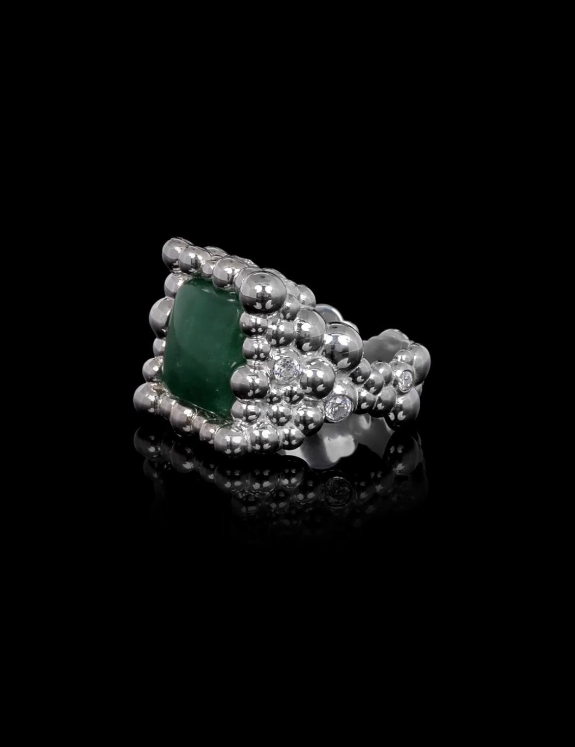 For Sale:  Unique 14k White Gold Ring with Diamonds and Jade 2