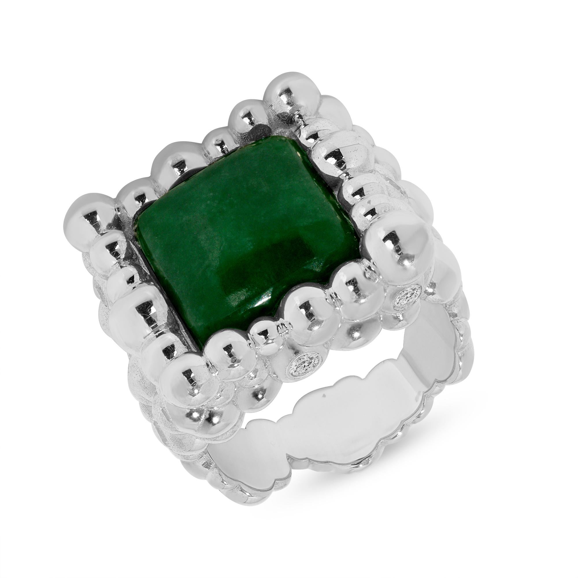 For Sale:  Unique 14k White Gold Ring with Diamonds and Jade 4