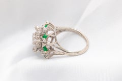 Unique 14k White Gold Vintage Diamond and Emerald Ring