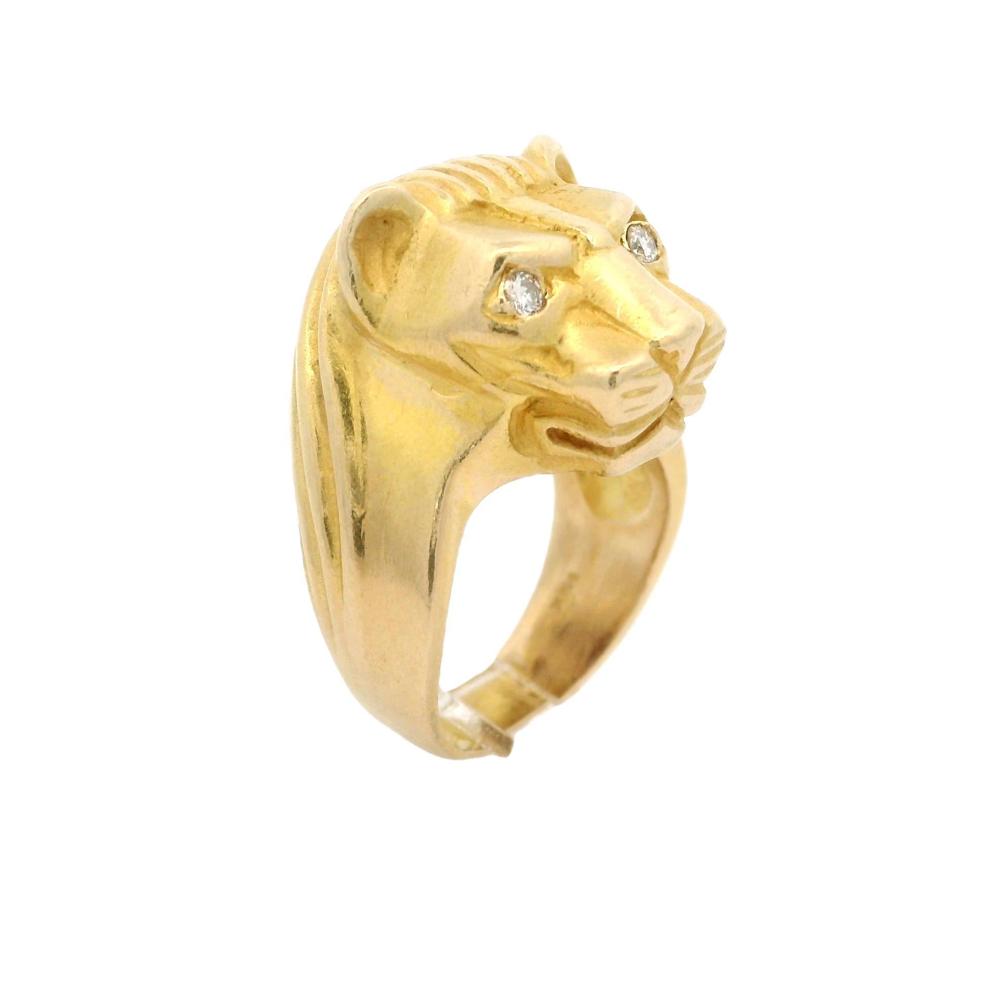 Einzigartiger 14k Gelbgold 0,06 Karat Diamant Augen Großer detaillierter schwerer Pantherring im Angebot 2