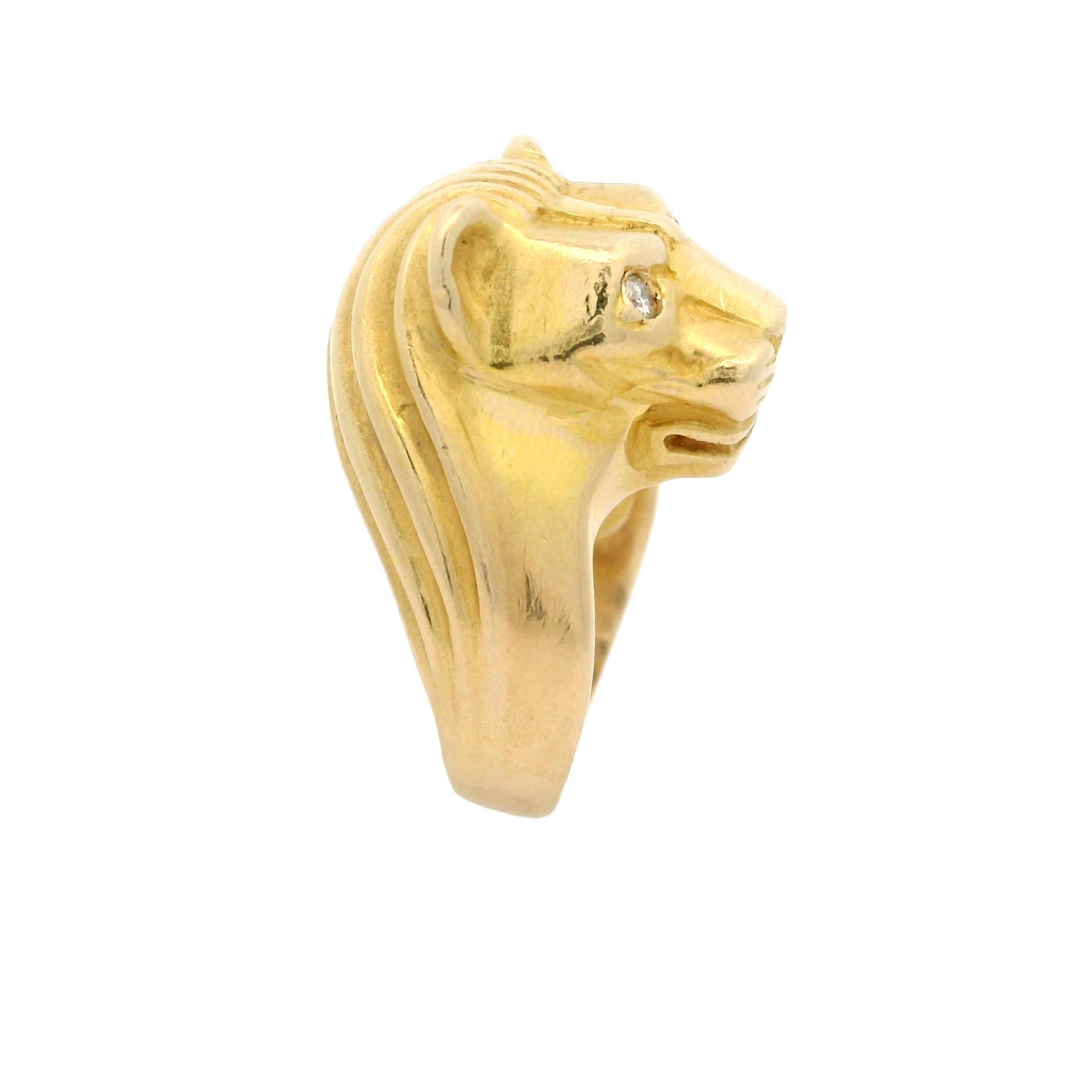 Einzigartiger 14k Gelbgold 0,06 Karat Diamant Augen Großer detaillierter schwerer Pantherring im Angebot 3