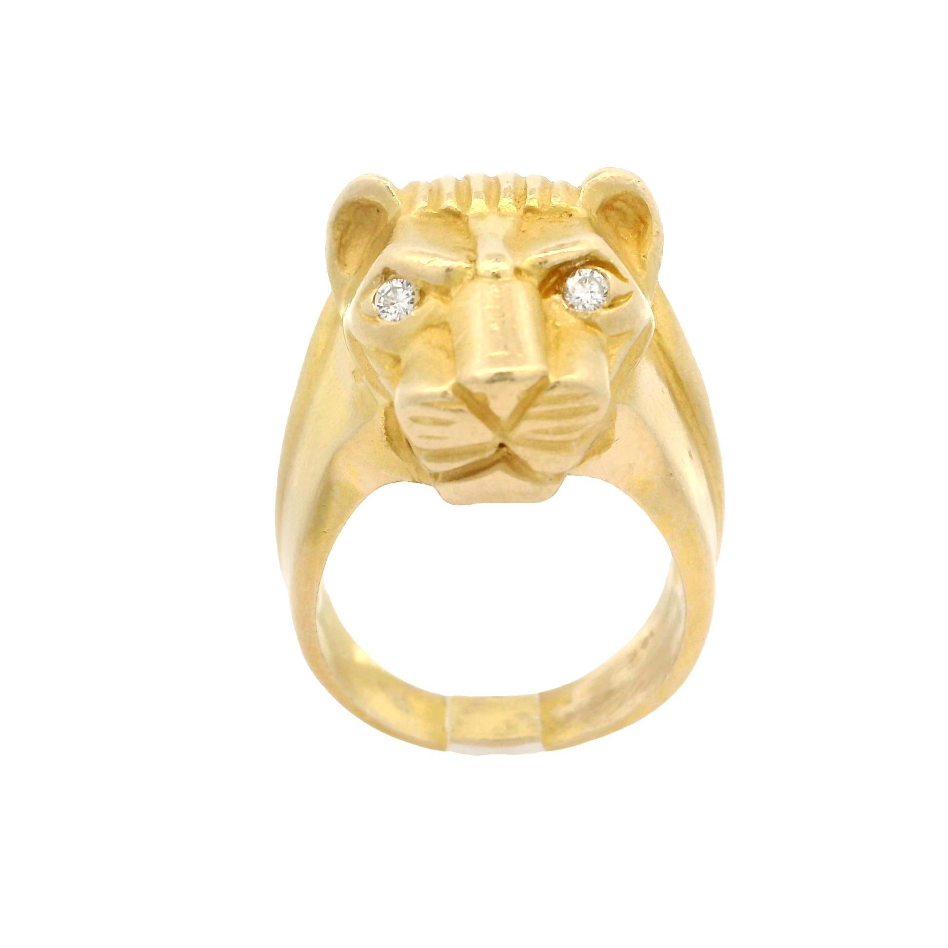 Unique 14k Yellow Gold 0.06ctw Diamond Eyes Large Detailed Heavy Panther Ring