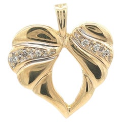 Unique 14k Yellow Gold 0.12ctw Pave Diamond Open Heart Pendant Charm