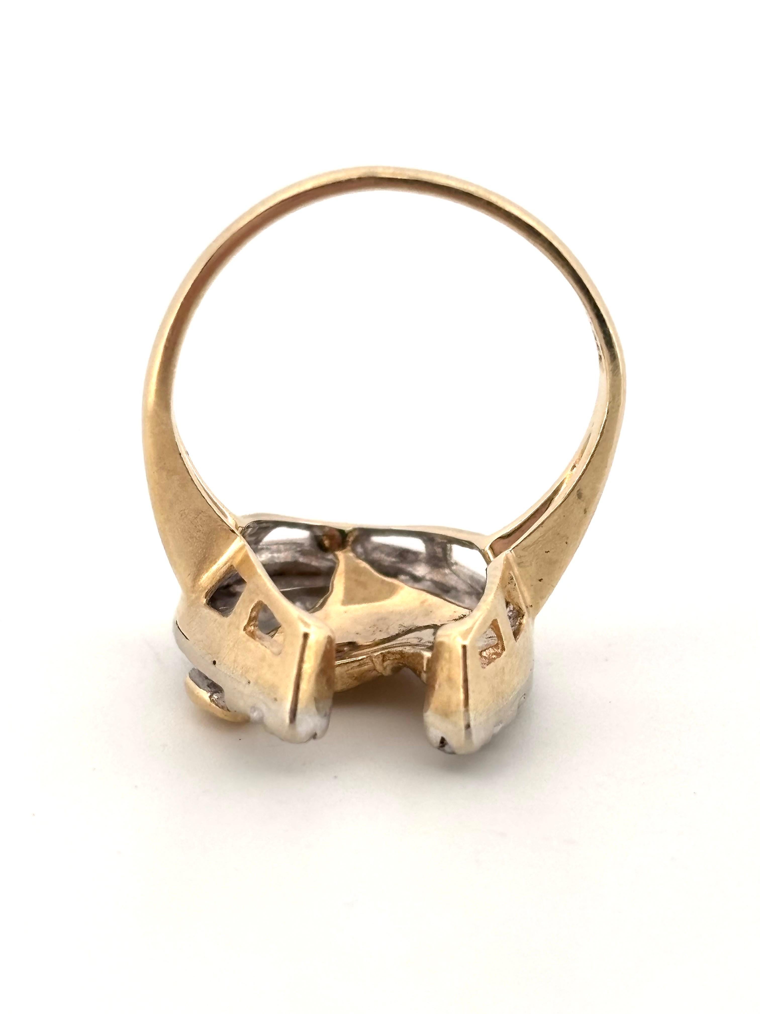 Bague unique en or jaune 14K 0.26ctw Diamond Horse Head Horseshoe Ring en vente 1