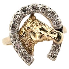 Bague unique en or jaune 14K 0.26ctw Diamond Horse Head Horseshoe Ring