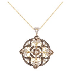 Unique 14k Yellow Gold Diamond Pendant Necklace