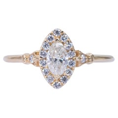 Unique 14k Yellow Gold Halo Ring with 0.45 Ct Marquise Natural Diamonds-AIG Cert