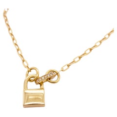 Unique 14K Yellow Gold Paper Clip Two Charms Necklace