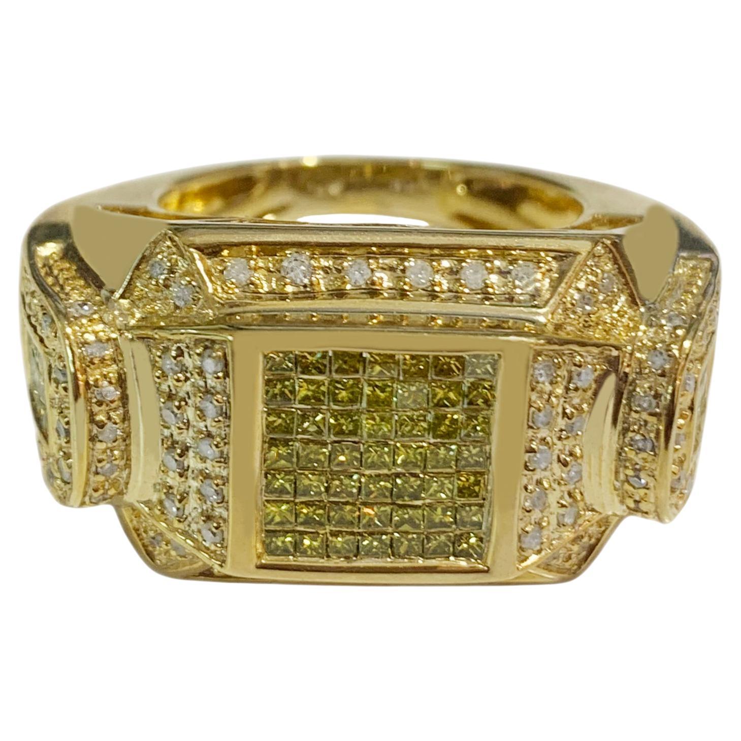 Unique 14k Yellow Gold Ring with 3.1ct Diamonds For Sale