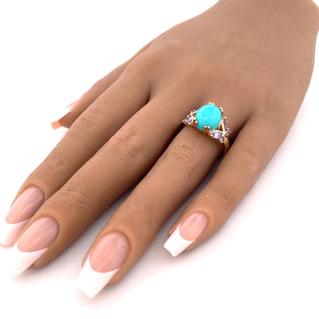 Women's or Men's Unique 14k Yellow Gold Turquoise Butterfly Ring