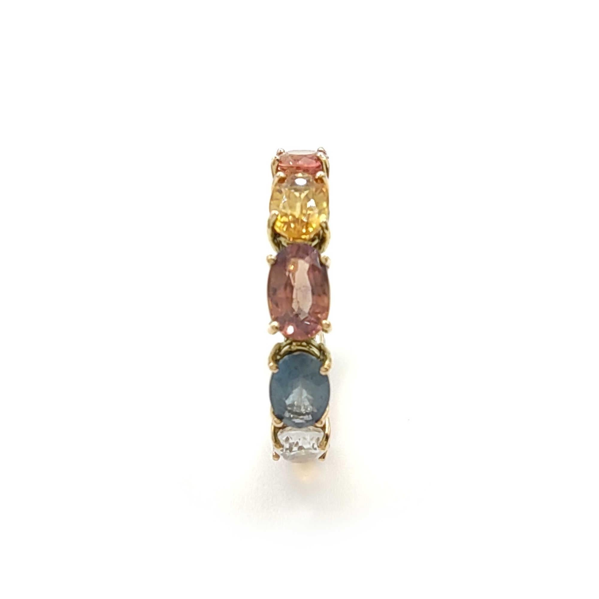 Discover the allure of our unique handcrafted 14kt yellow gold ring, adorned with exquisite heat-treated sapphires totaling 6.41ct. Certified by the Spanish Gemological Institute, this piece combines timeless elegance and modern craftsmanship. Ideal
