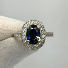 UNIQUE 1.53ct Bi Colour Blue Yellow Sapphire & Diamond 18k White Gold Halo Ring