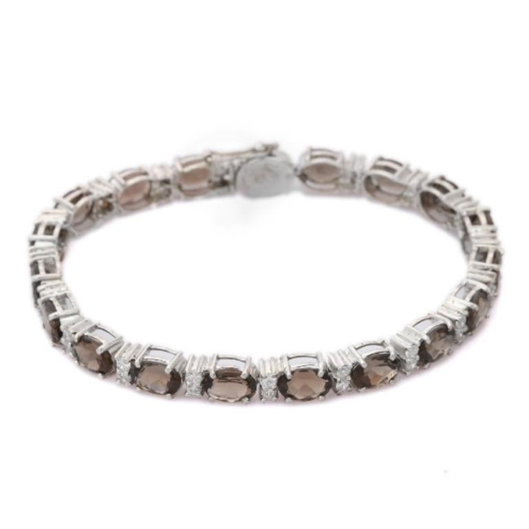 Art Deco Unique 15.70 Carat Smoky Topaz and CZ Bracelet in 925 Silver Jewelry for Mom For Sale
