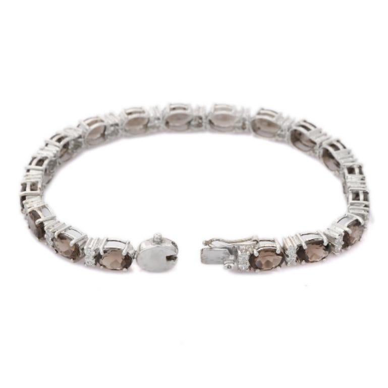 Oval Cut Unique 15.70 Carat Smoky Topaz and CZ Bracelet in 925 Silver Jewelry for Mom For Sale