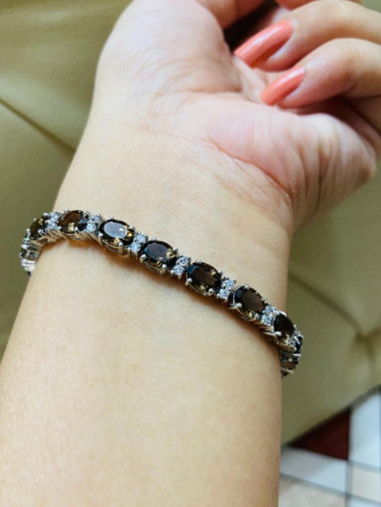 Unique 15.70 Carat Smoky Topaz and CZ Bracelet in 925 Silver Jewelry for Mom In New Condition For Sale In New York, NY